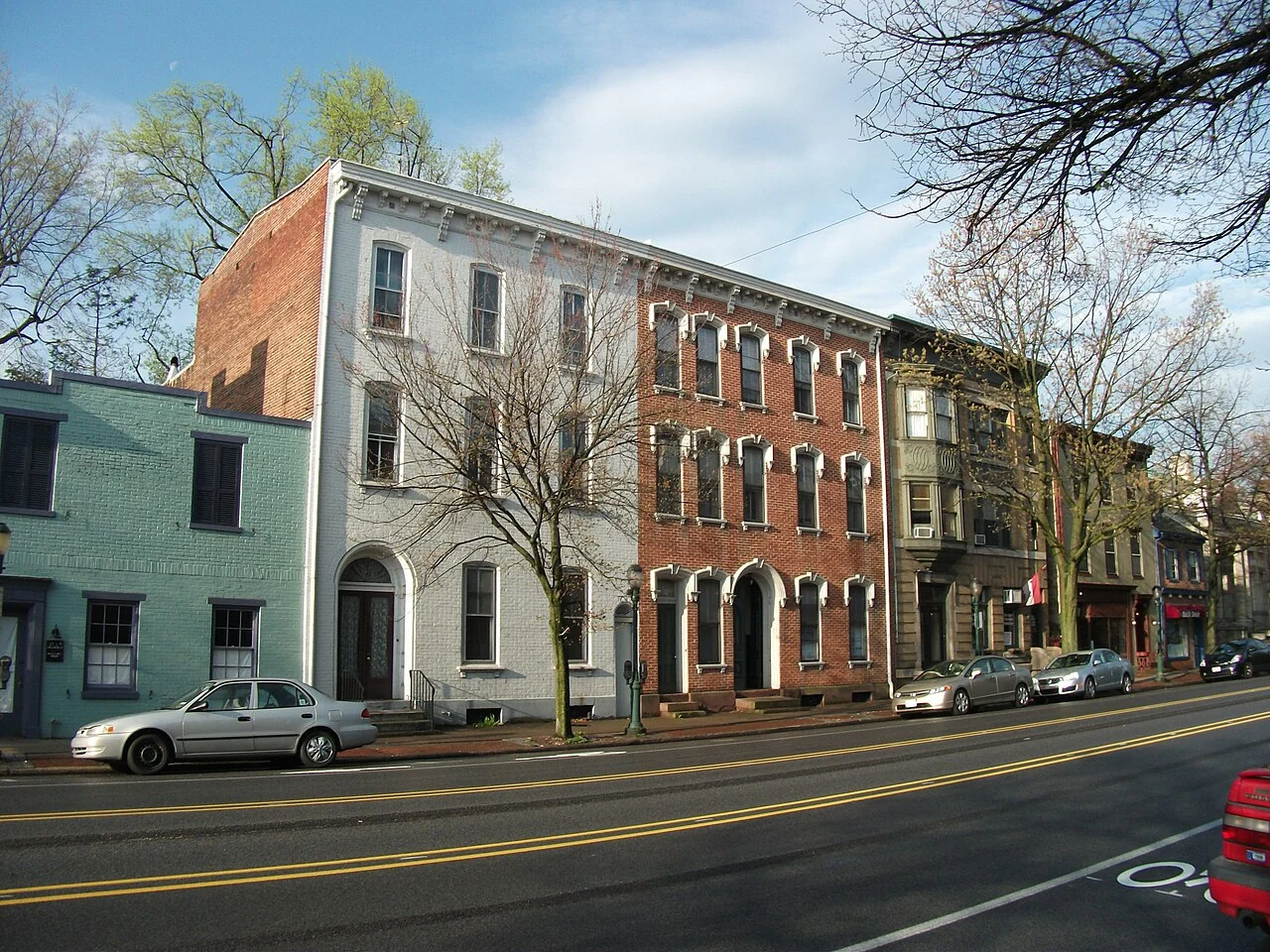 Historic brick streetscape in downtown Carlisle, Pennsylvania.